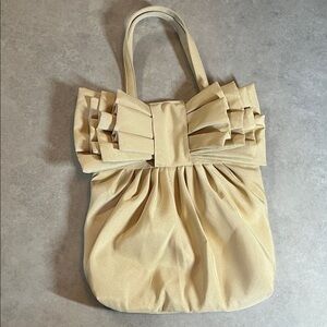 Chic Tan Tote Bag with Bow Ruffle Design